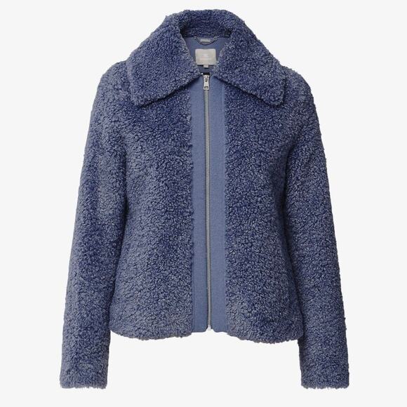 EUC Soia & Kyo DANIELA Faux Shearling Jacket Blue Size Medium Teddy Zip Coat - Picture 5 of 16